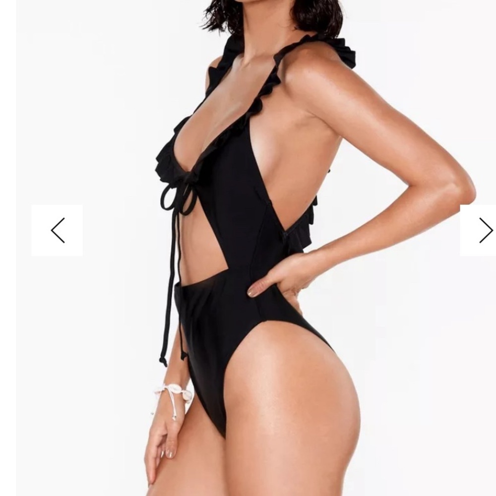 NASTY GAL Black Ruffle Cutout One Piece Summer One-Piece Sexy Bodycon Swimsuit 4